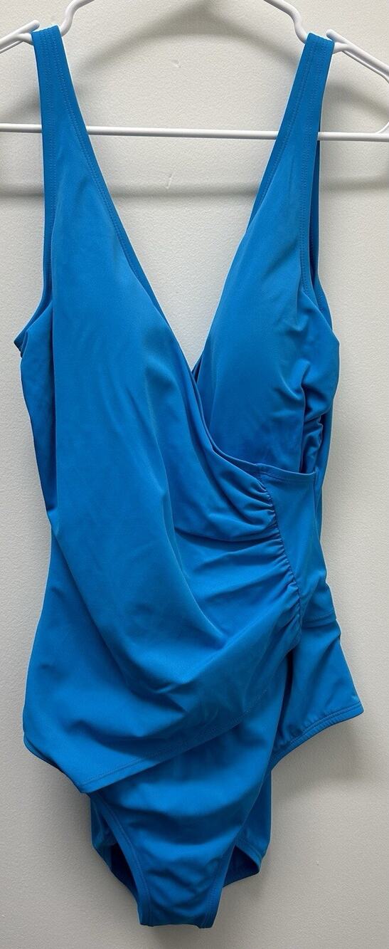 Jantzen Classics Women’s Bathing Suit Swim Turquoise Blue Cross Bodice Size 14
